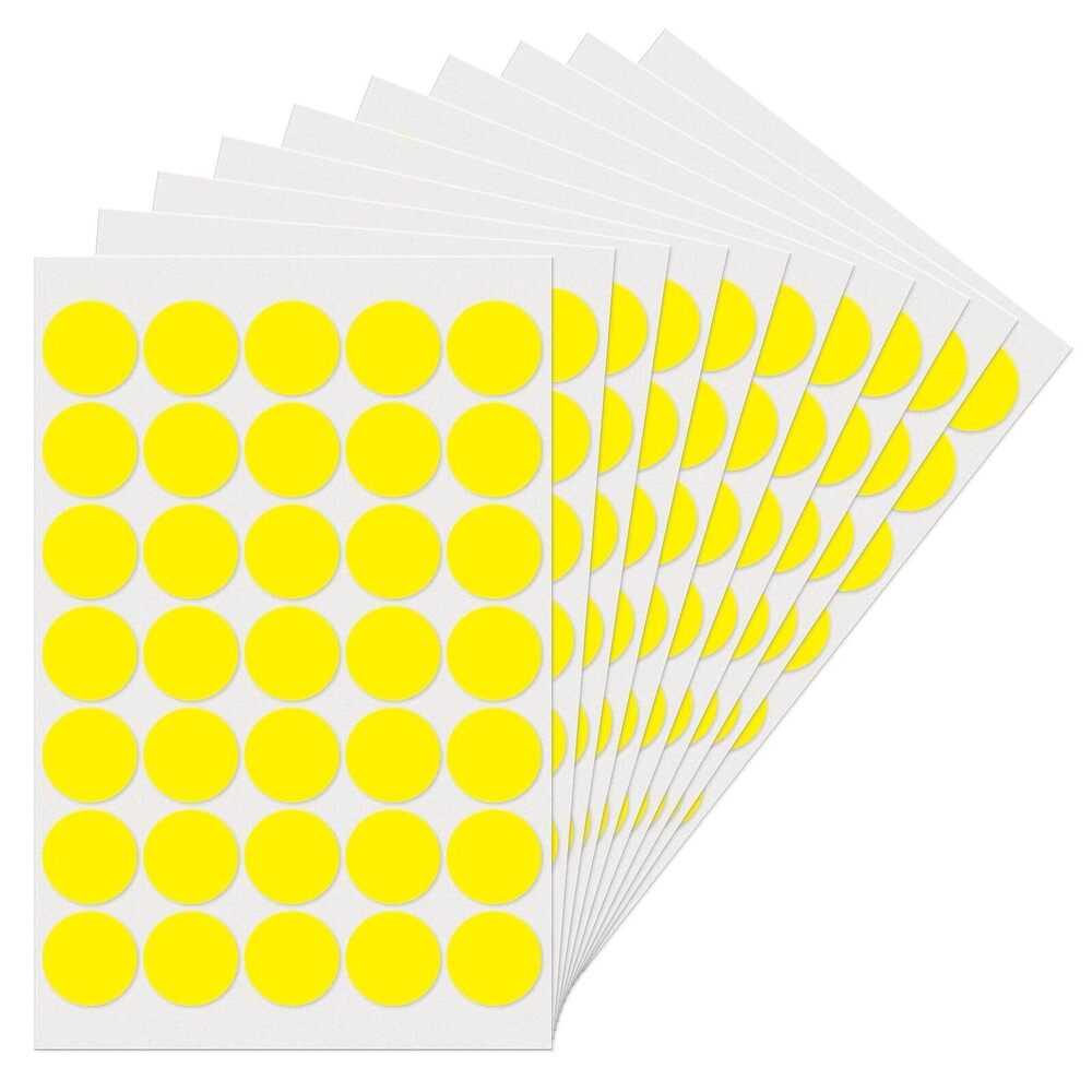 9667 Yellow Dot Stickers 1" Round Labels Circle Color Coding Decals Colored